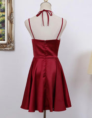 Cute Straps Dark Red Mini Party Dress, Dark Red Short Homecoming Dress