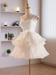 Cute Sweetheart Neck Organza White Prom Dress, White Homecoming Dresses