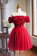 Cute Tulle Short Prom Dress with Appliques, Red A-Line Homecoming Party Dress