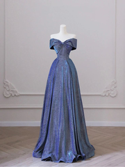 Elegant Deep Blue Bow-neck Pleated Prom Dresses