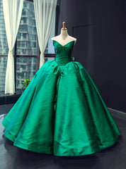 Dark Green Ball Gown Satin Sweetheart Floor Length Luxury Prom Dresses