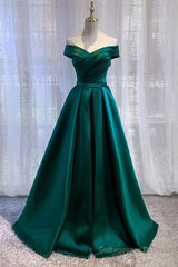 Dark Green Long Prom Dress Elegant A Line Off the Shoulder Party Evening Dress