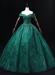 Dark Green Off the Shoulder Appliques Beading Quinceanera Dresses