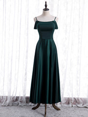 Dark Green Satin Spaghetti Straps Prom Dresses