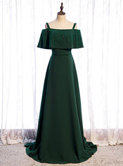 Dark Green Spaghetti Straps Beading Prom Dresses