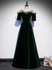 Dark Green Velvet Spaghetti Straps Prom Dresses