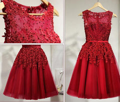 Dark Red Tulle Knee Length Party Dresses, Wine Red Homecoming Dresses