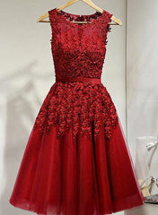 Dark Red Tulle Knee Length Party Dresses, Wine Red Homecoming Dresses