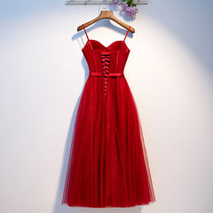 Dark Red Tulle Sweetheart Straps Wedding Party Dresses, Red Homecoming Dresses Prom Dresses