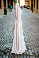 Deep V-neck 1/2 Sleeves Chiffon Max Dresses Side-Slit Floor-Length Bridesmaid Dress