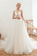 Deep V See Through Neck Bridal Dresses Spaghetti Straps Fairy Tulle Wedding Gowns