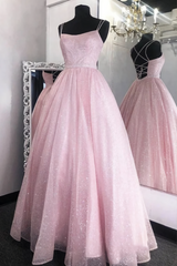 Shiny Backless Pink Sequins Long Prom Dress, Pink Formal Evening Dress, Sparkly Ball Gown