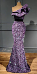 Purple Sequin Long Prom Dresses, Graduation School Party Dresses