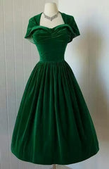 1950S Vintage Prom Dresses, Green Velvet Homecoming Dresses