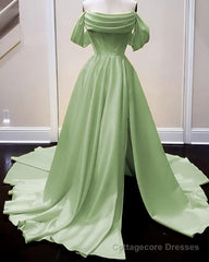 Long Satin Corset Prom Dresses, Off The Shoulder Side Split