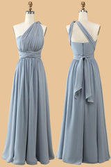 Dusty Blue A-line Chiffon Long Convertible Bridesmaid Dress