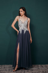 A-line Spaghetti Straps Side Split Long Prom Dresses