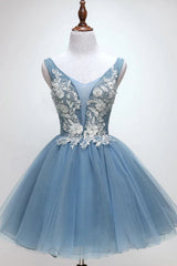 Dusty Blue Princess Tulle Appliqued Homecoming Dresses