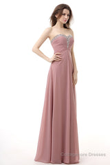 Dusty Pink A-Line Sweetheart Pleated Prom Dresses