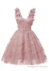 Dusty Rose 3D Butterfly Lace Applique Tulle Homecoming Dress for Teens Sweetheart Mini Short Prom Dresses