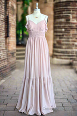 Dusty Rose A-Line Bow Ruffle Sleeveless Chiffon Bridesmaid Dress