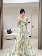 Elegant A Line Halter Chiffon Ombre Green Long Prom Dresses Evening Party Dresses CC1260