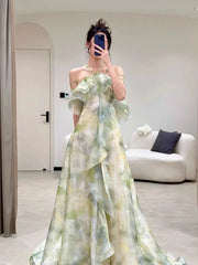 Elegant A Line Halter Chiffon Ombre Green Long Prom Dresses Evening Party Dresses CC1260