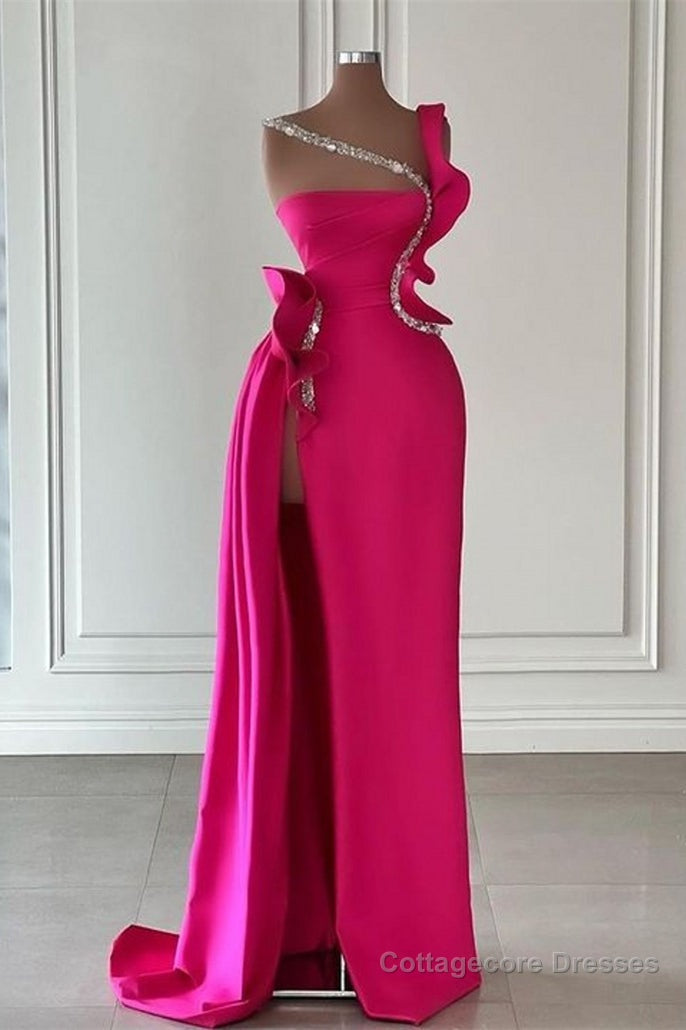 Elegant Long Glitter Sleeveless Front Split Long Prom Dresses With Ruffles Long