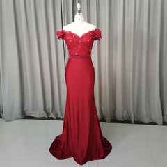 Elegant Long Mermaid Spandex Off Shoulder Party Dresses, Wine Red Bridesmaid Dresses