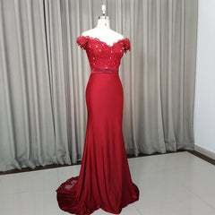 Elegant Long Mermaid Spandex Off Shoulder Party Dresses, Wine Red Bridesmaid Dresses