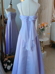 Elegant Purple Spaghetti Straps Prom Dresses Fairy Formal Party Gown Evening Dresses