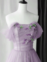 Elegant Tulle Long Party Dresses with Flowers, A-line Tulle Evening Dresses Prom Dresses