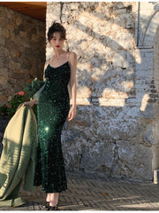 Green Women Sexy Sequin Strap Dresses Spring Summer Elegant Vintage Party Club Dresses Fashion One Piece Clothes