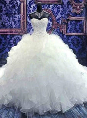 Fancy White/Ivory Strapless Organza Beading Wedding Dresses Bridal Gown