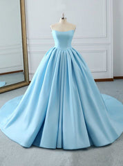 Fashion Blue Ball Gown Strapless Pleats Wedding Dresses With Train