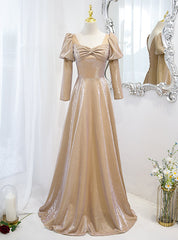 Fashion Gold Square Long Sleeve Prom Dress