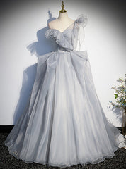 Fashion Gray Organza One Shoulder Prom Dresses