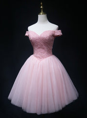 Fashion Pink Tulle Off the Shoulder Beading Homecoming Dresses