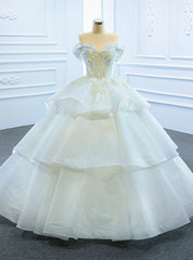 Fashion White Ball Gown Tulle Sequins Off the Shoulder Beading Wedding Dresses