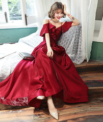 Burgundy satin prom Dresses simple evening Dresses