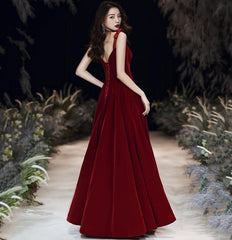 Red velvet long prom Dresses Simple evening gown