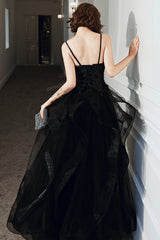 Black v neck lace long prom Dresses A line evening Dresses