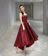 Burgundy sequins high low prom Dresses homecoming Dresses