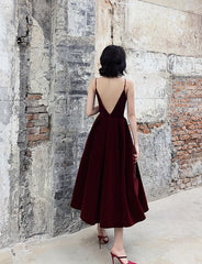 Simple burgundy velvet short prom Dresses