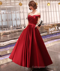 Burgundy satin A line prom dress party dress