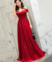 Burgundy satin long prom Dresses cute evening Dresses