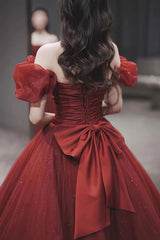 Burgundy tulle long ball gown Dresses formal Dresses