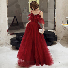 Burgundy lace long prom Dresses simple evening Dresses