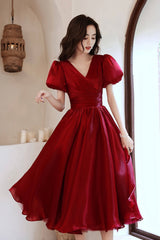 Red v neck short prom Dresses A line homeocming Dresses