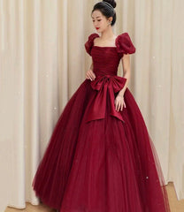 Burgundy tulle long ball gown Dresses formal Dresses